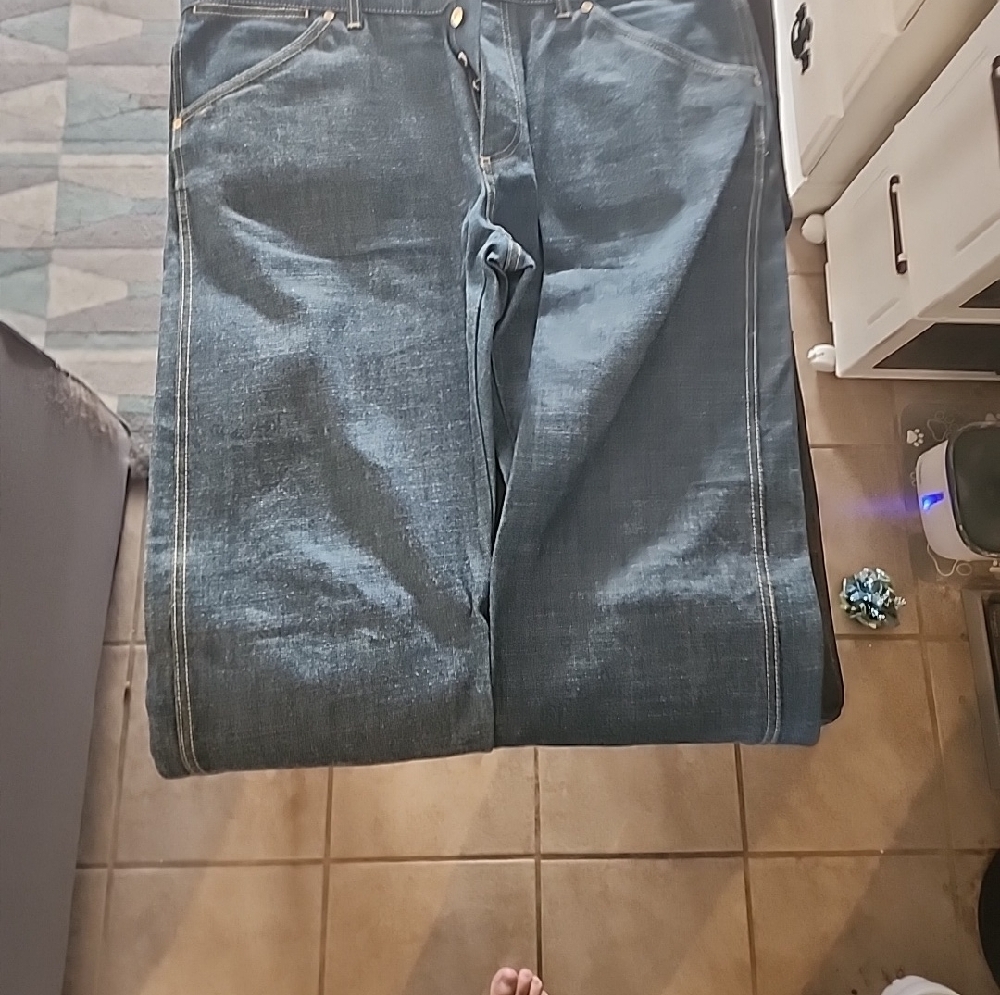 Louis Vuitton Men’s Dark Blue Denim Jeans with Yellow Stitching (Euros Size 50) - Picture 4 of 5